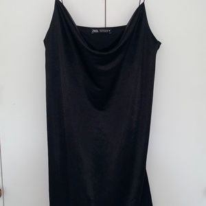 black satin slip dress